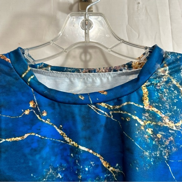 Womens Plus Size Marble Gold & Blue Polyester Pullover Sweatshirt 2XL - Picture 3 of 7